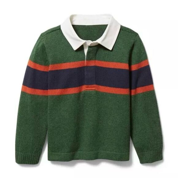 Janie And Jack Boy Juniper Green Cotton Blend Rugby Sweater Size 5 - Picture 1 of 10